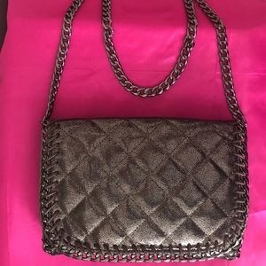 Gunmetal Silver Cross-Body Bag w/Detachable Strap